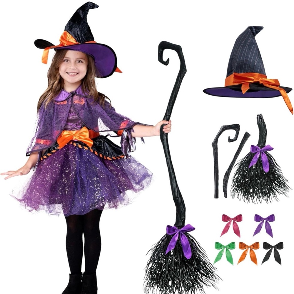 NWT Spooktacular Creations Child Orange Purple Witch Costume, Sz Large 10-12 Yrs